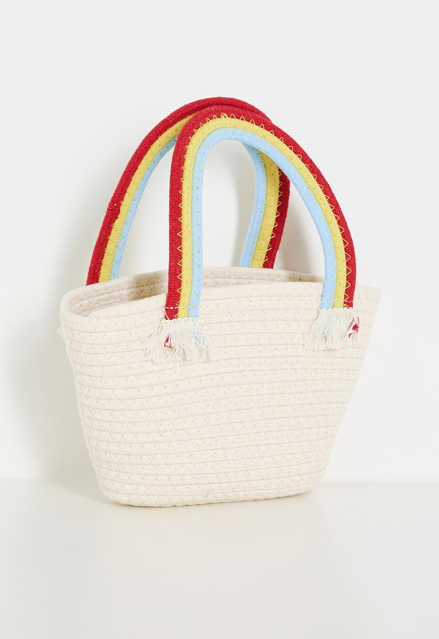 Pop Candy - Woven tote bag with contrast weave handles - cream/rainbow