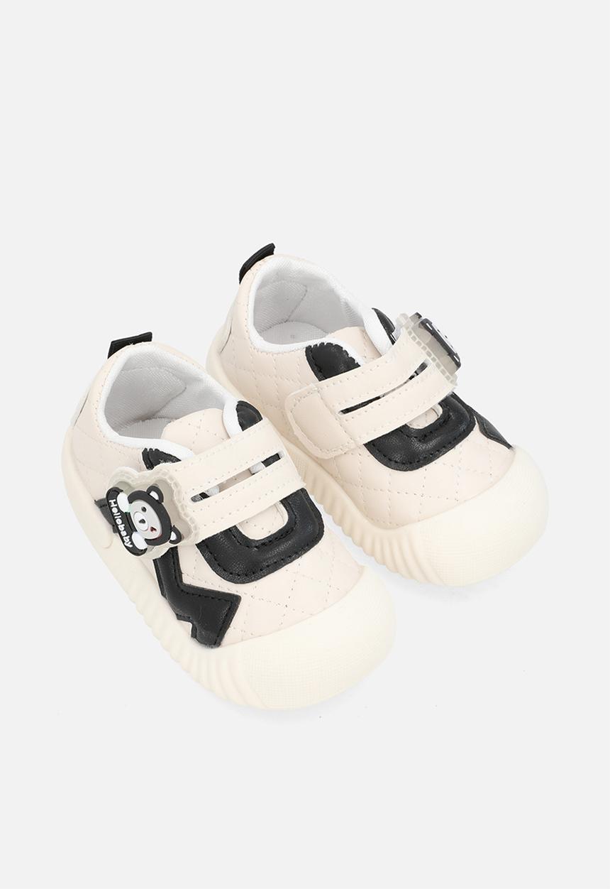 Pop Candy - Quilted sneaker with bear trimming - seashell/cream/black