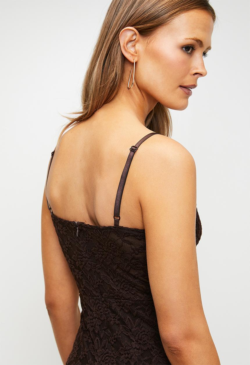 Trendyol - Lace Midi Dress - Dark Brown