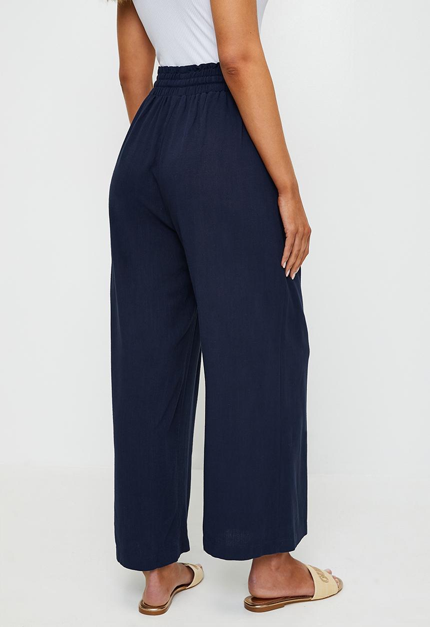 Izabel London - Drawcord Elasticated Ankle Length Pant - Navy