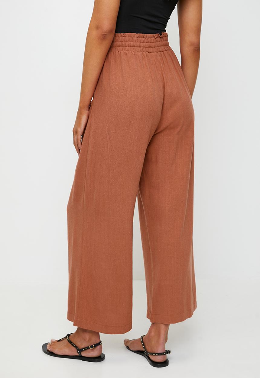 Izabel London - Drawcord Elasticated Ankle Length Pant - Rust