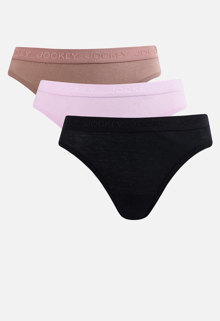 Jockey - 3 Pack Plain Bikini  With Tonal Elastic - multi