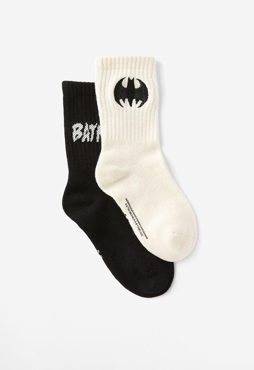 Cotton On - 2 Pk lcn crew sock - lcn wb black/batman logo embroidery