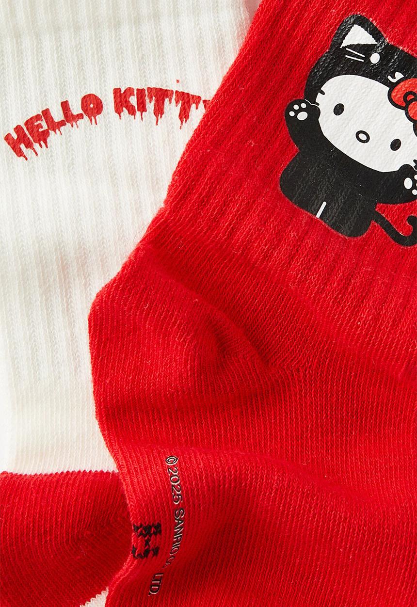 Cotton On - 2 Pk lcn crew sock - lcn san varsity red/hello kitty halloween