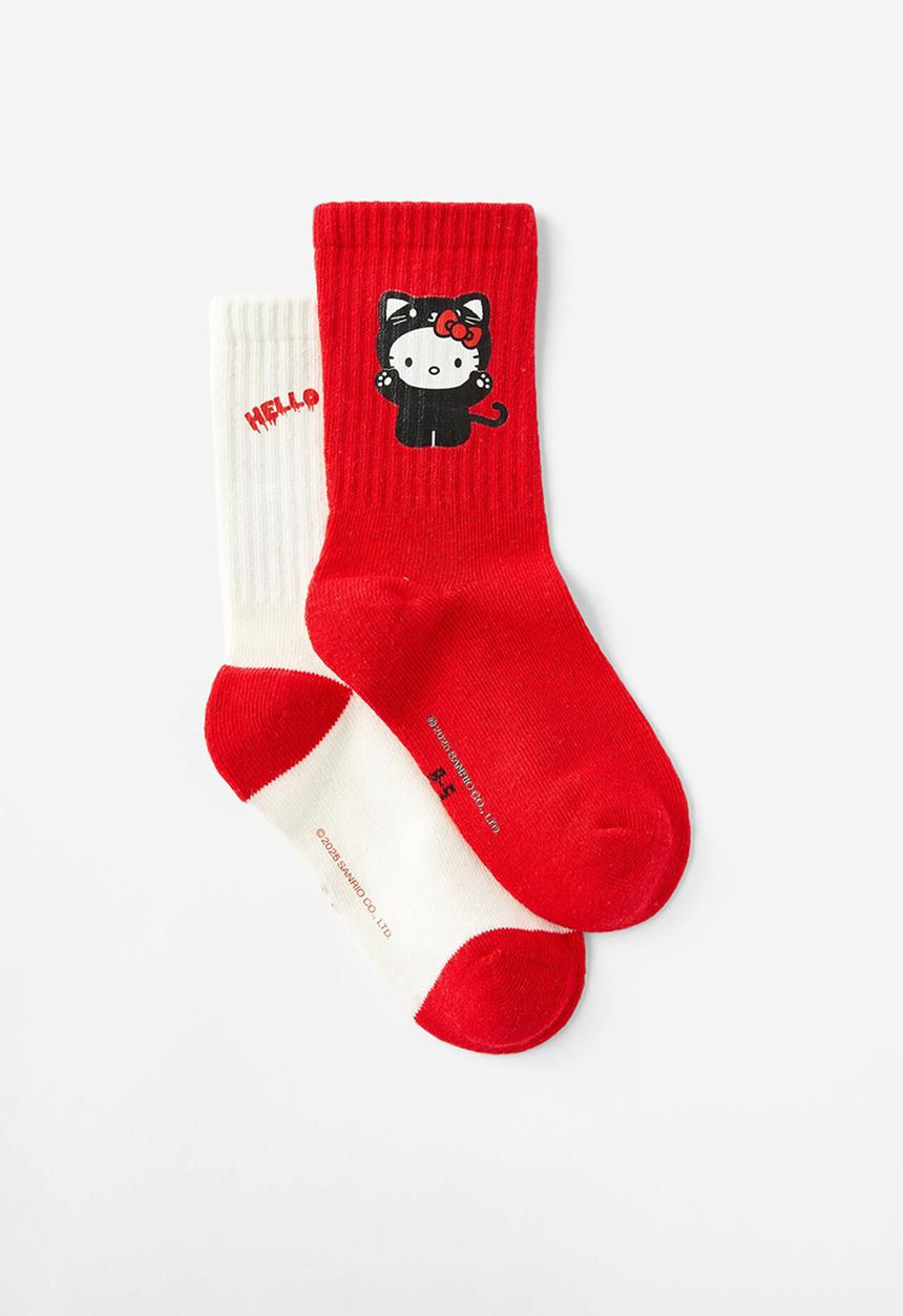 Cotton On - 2 Pk lcn crew sock - lcn san varsity red/hello kitty halloween