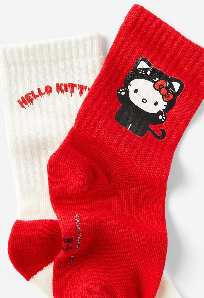 Cotton On - 2 Pk lcn crew sock - lcn san varsity red/hello kitty halloween