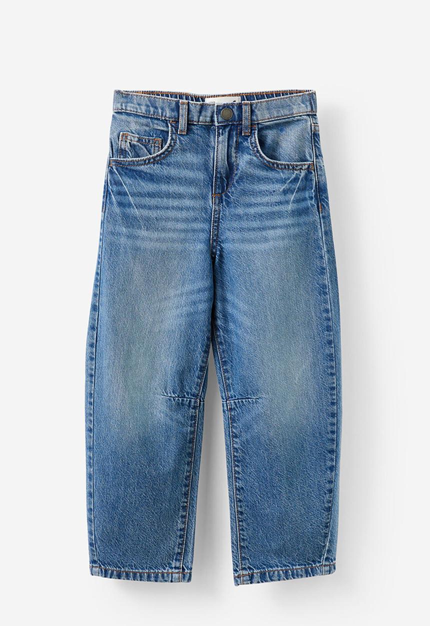 Cotton On - Unisex barrel leg denim jean - blue haven mid blue