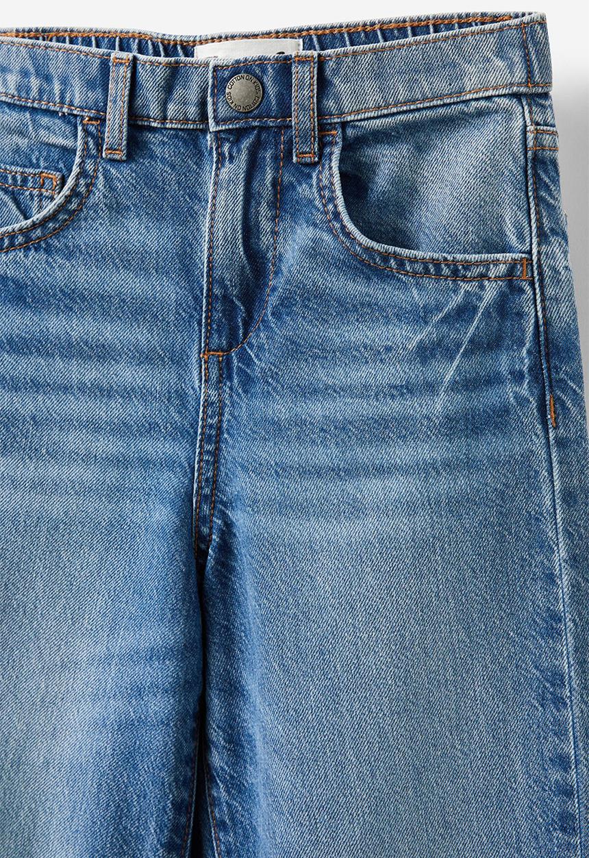 Cotton On - Unisex barrel leg denim jean - blue haven mid blue