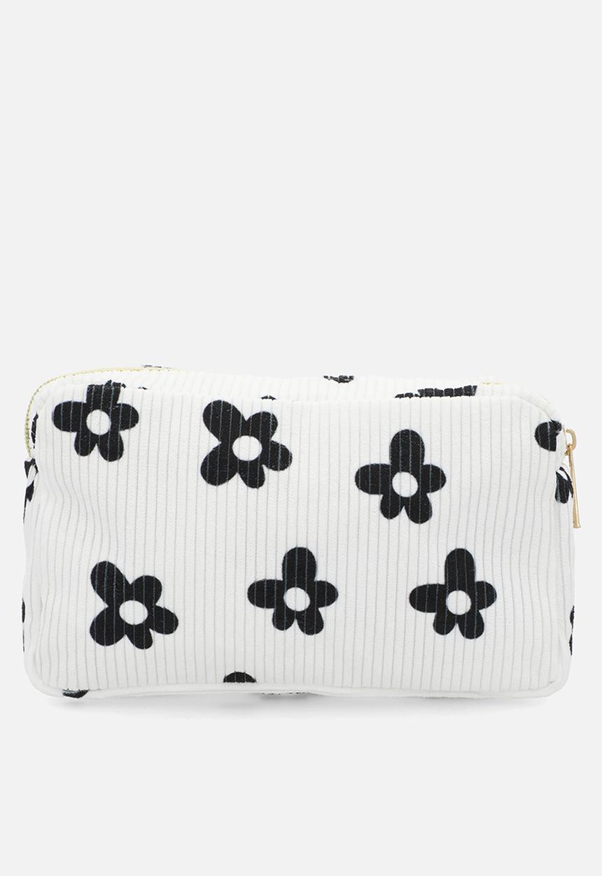 Pop Candy - Floral printed corduroy cosmetic bag - white