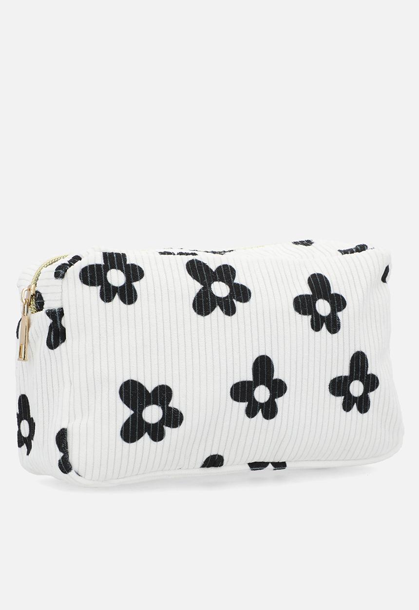 Pop Candy - Floral printed corduroy cosmetic bag - white
