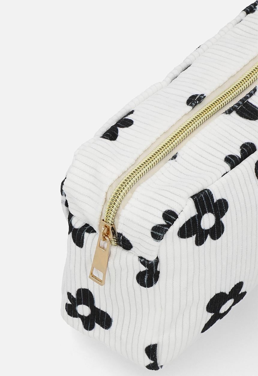 Pop Candy - Floral printed corduroy cosmetic bag - white