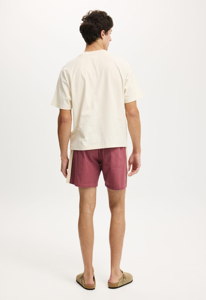 Cotton On - Easy Short - Burgundy/Bone Side Stripe
