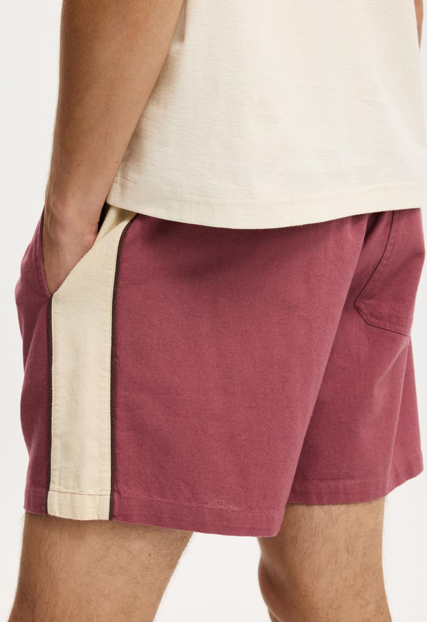 Cotton On - Easy Short - Burgundy/Bone Side Stripe