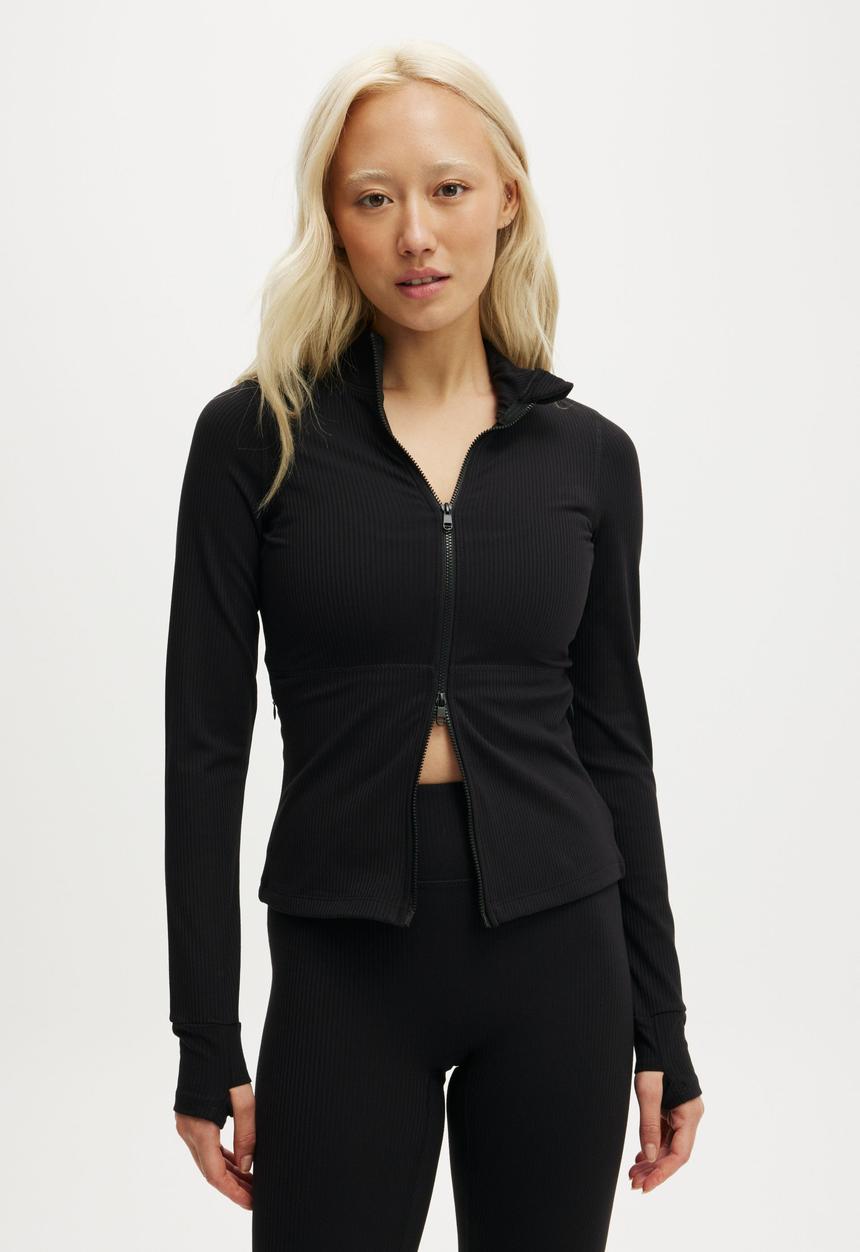 Cotton On - Ultra Soft Rib Zip Through Long Sleeve - Black