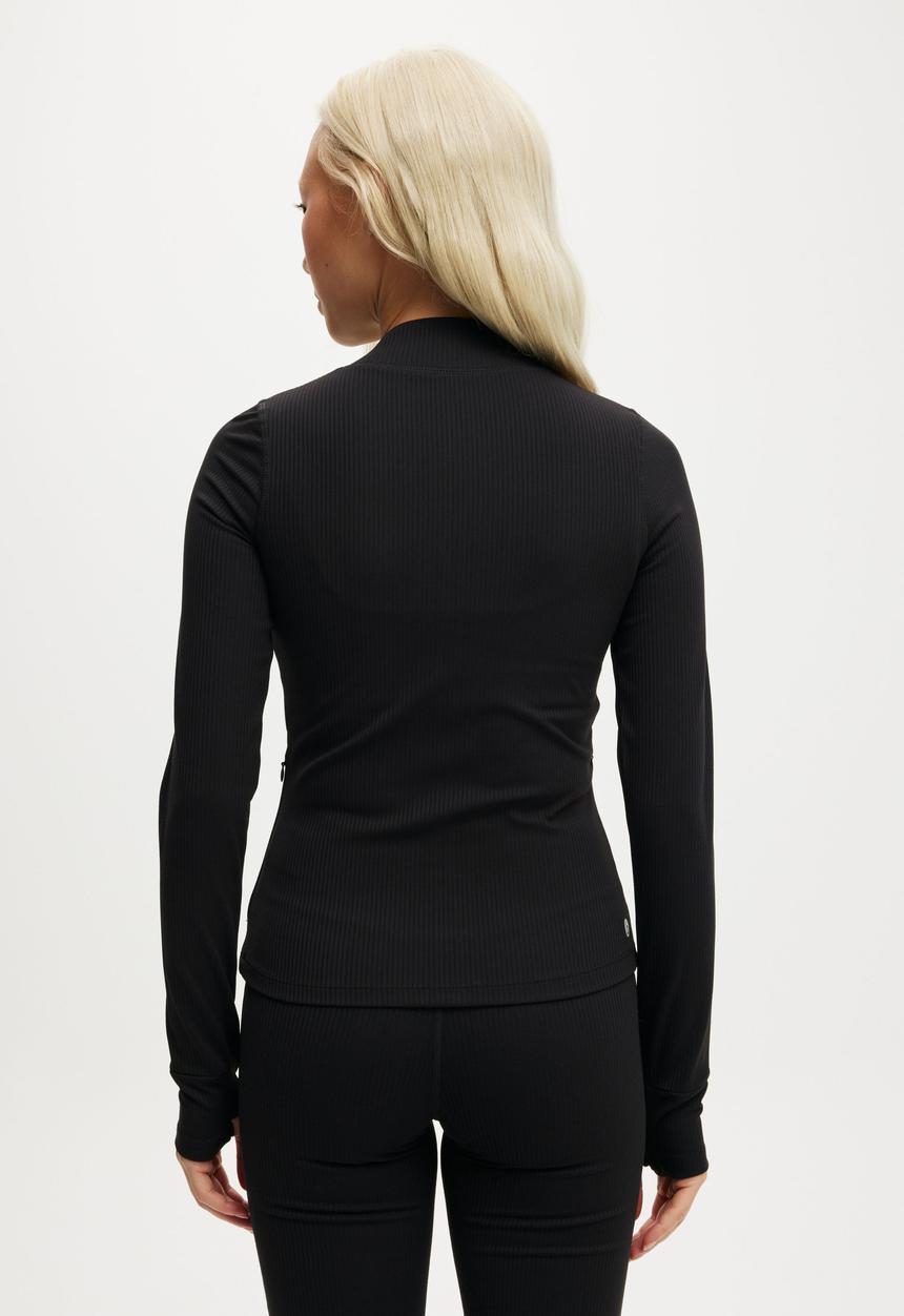 Cotton On - Ultra Soft Rib Zip Through Long Sleeve - Black