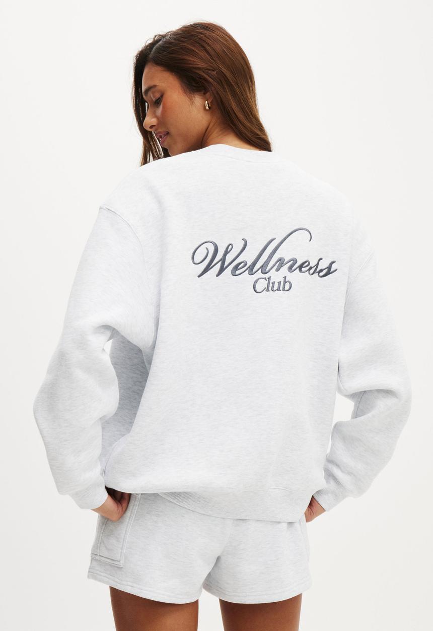 Cotton On - Plush Graphic Crew Sweatshirt - Cloudy Grey Marle/Wellness