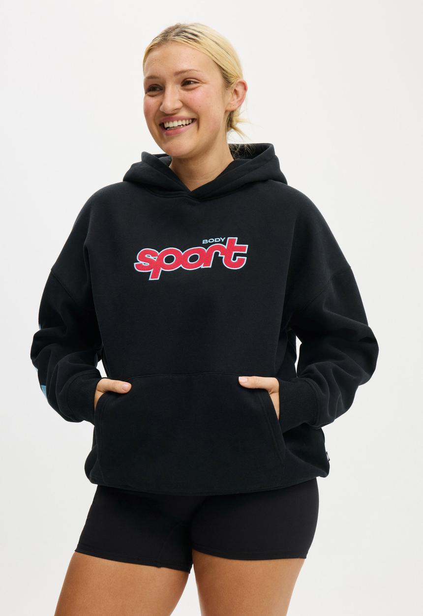 Cotton On - Plush Premium Graphic Hoodie - Black/Retro