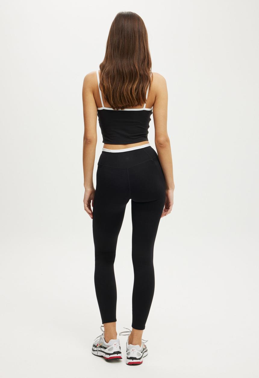 Cotton On - Ultra Soft Side Pocket Full Length Tight - Black/Tipping