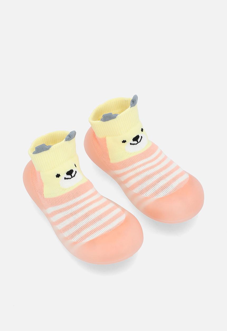 Pop Candy - Striped sock boots - pinkish orange/light yellow