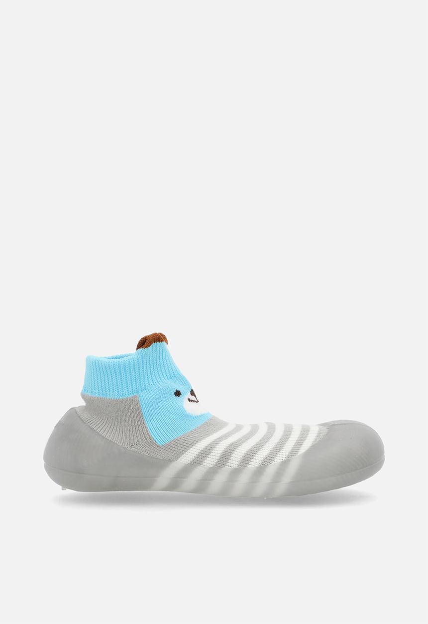 Pop Candy - Striped sock boots - grey & blue