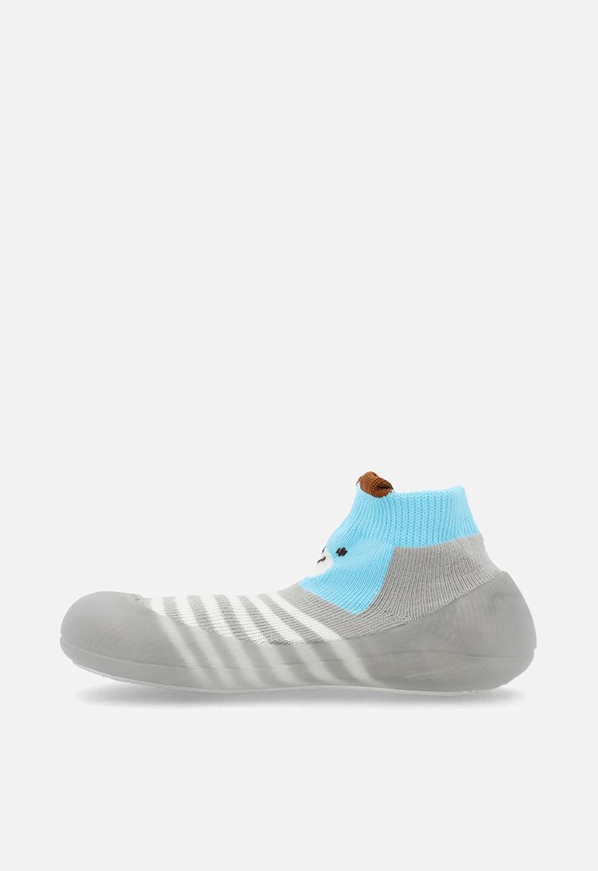 Pop Candy - Striped sock boots - grey & blue