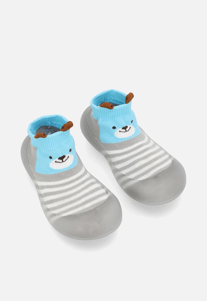 Pop Candy - Striped sock boots - grey & blue