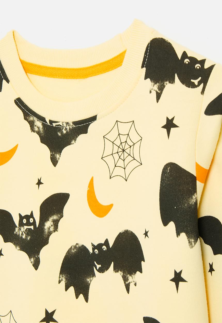 Pop Candy - Bat all-over-print crew neck sweater - pale yellow/black