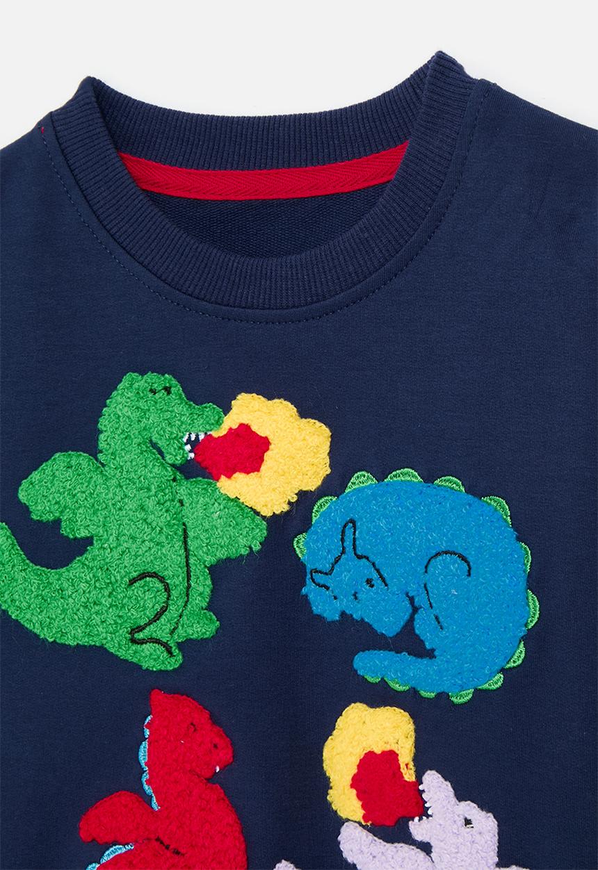 Pop Candy - Towelling detail sweat top - navy blue/dinos