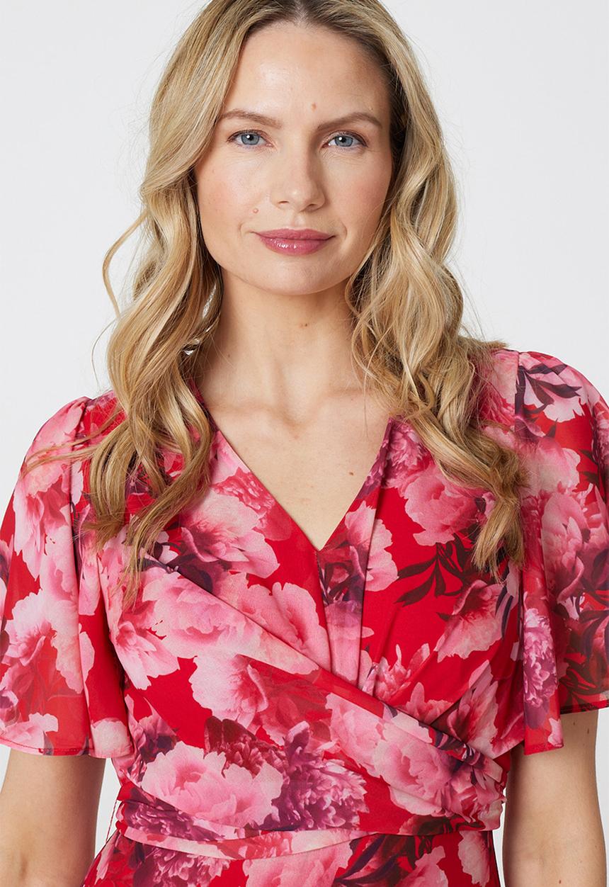 Izabel London - Midi Dress With 3 Asymmetrical Tiers - Red