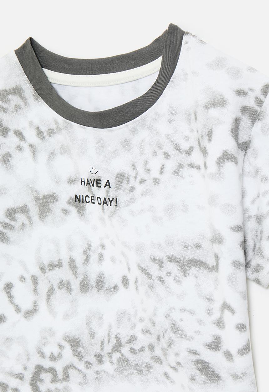 Pop Candy - Animal print slogan tee - white/grey