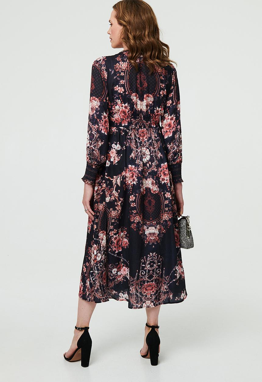 Stella Morgan - Smocked Sleeve V-Neck Border Maxi Dress - multi
