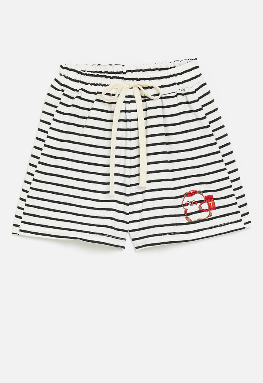 Pop Candy - Stripes shorts with embroidered bear - white/black