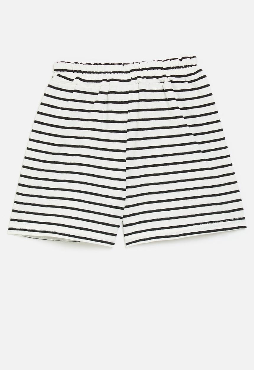 Pop Candy - Stripes shorts with embroidered bear - white/black