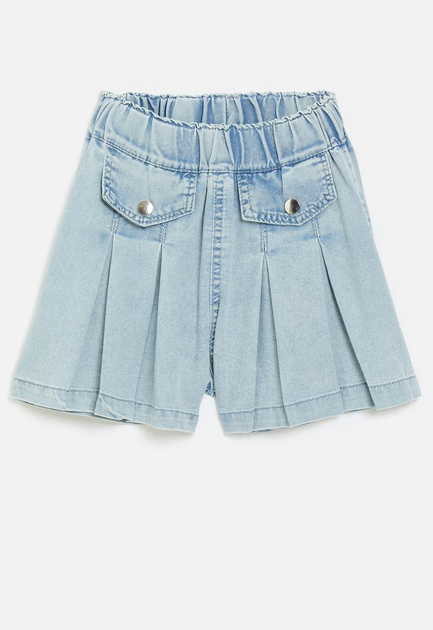 Pop Candy - Flared denim shorts with inverted pleats - blue