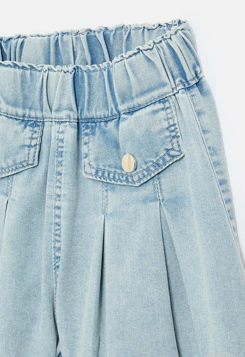 Pop Candy - Flared denim shorts with inverted pleats - blue