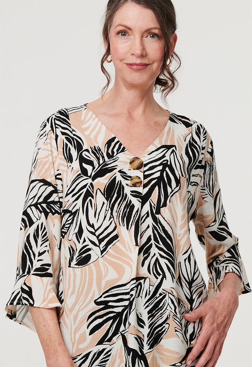 Izabel London - Two Buttons Easy Earing Blouse - Multi Beige