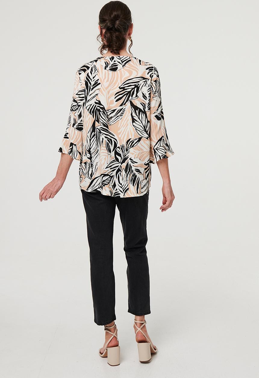 Izabel London - Two Buttons Easy Earing Blouse - Multi Beige