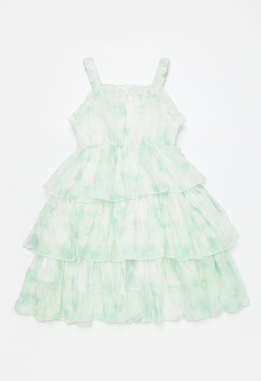 Pop Candy - Flounce tiered dress with sun hat - green/natural