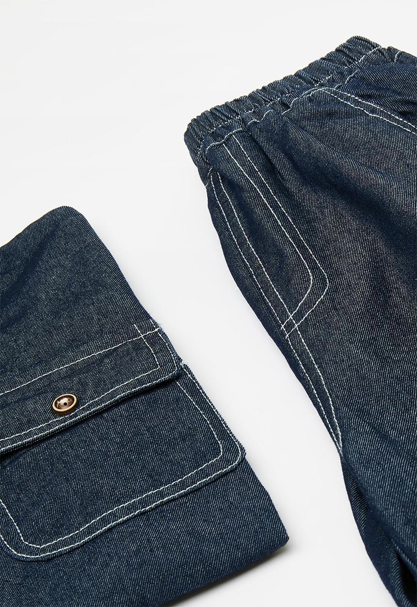 Pop Candy - Raw denim shirt & shorts with contrast stitching - navy