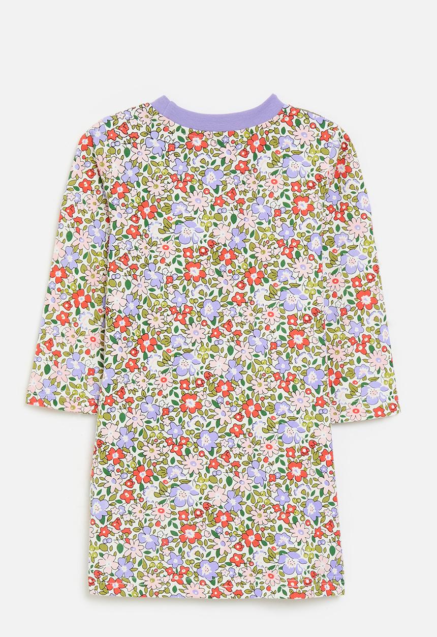 Pop Candy - Merrow edged pumpkin dress with applique strap - multi/floral aop