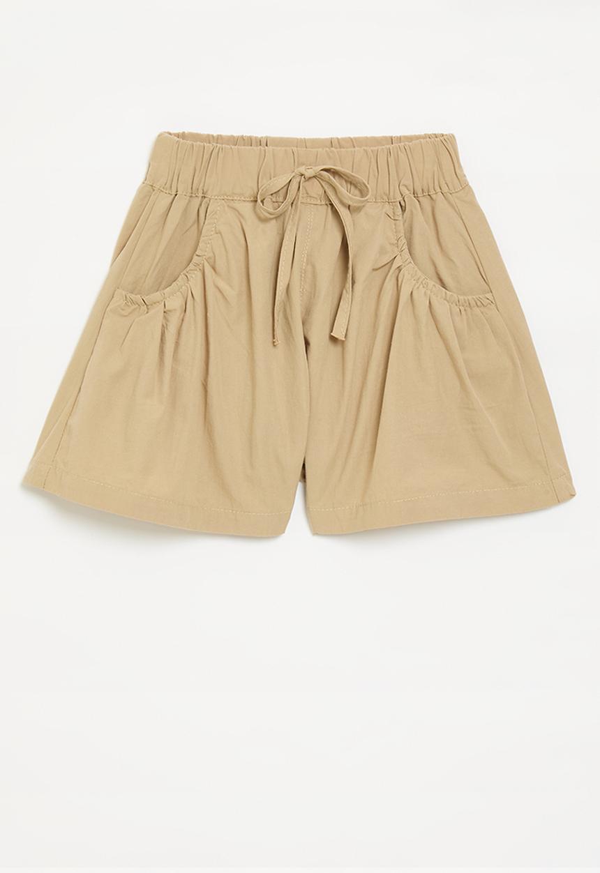 Pop Candy - Gathered shorts with curved pockets - beige