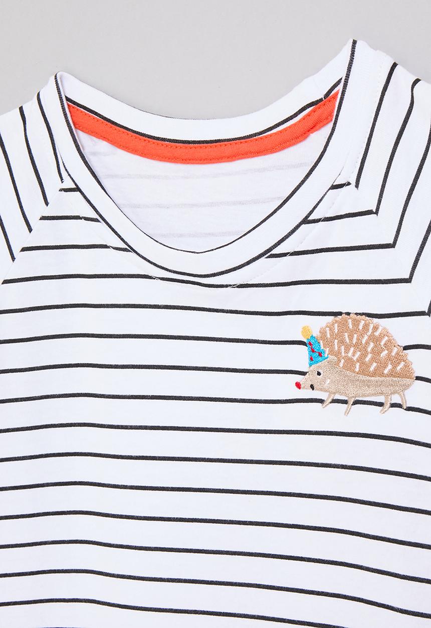 Pop Candy - Striped tee with embroidered party hedgehog - white/black
