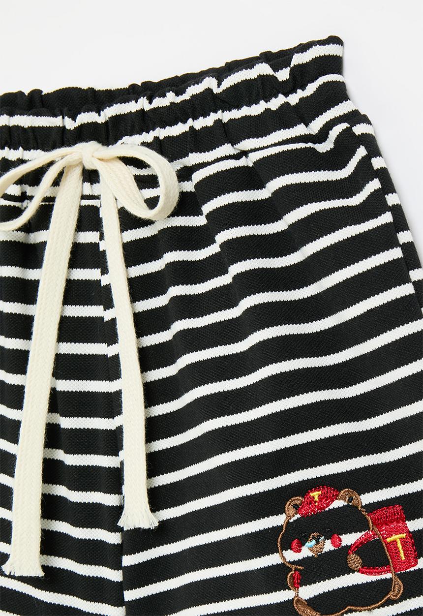 Pop Candy - Striped shorts with embroidered bear - black/white
