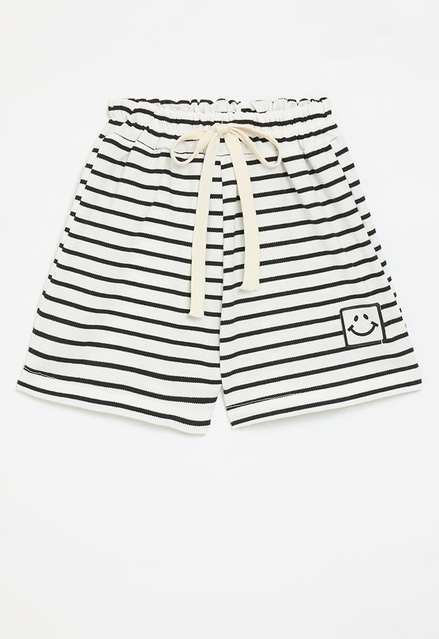 Pop Candy - Shorts with applique smiley box - white/black stripes