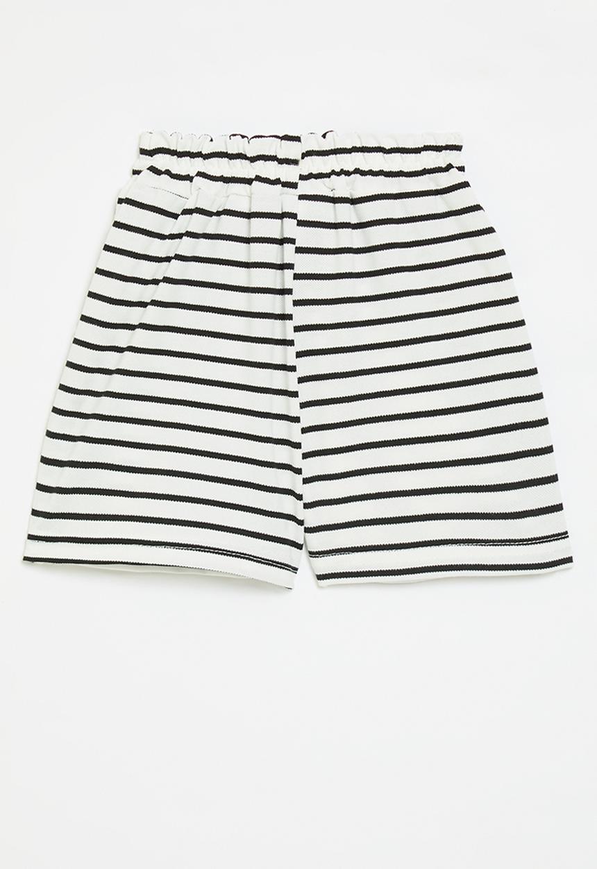 Pop Candy - Shorts with applique smiley box - white/black stripes