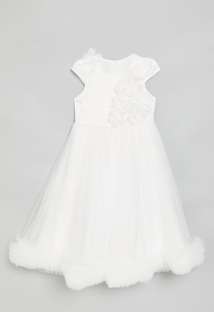 Pop Candy - Fit & flare occasion dress with ruffled tulle hem skirt - white