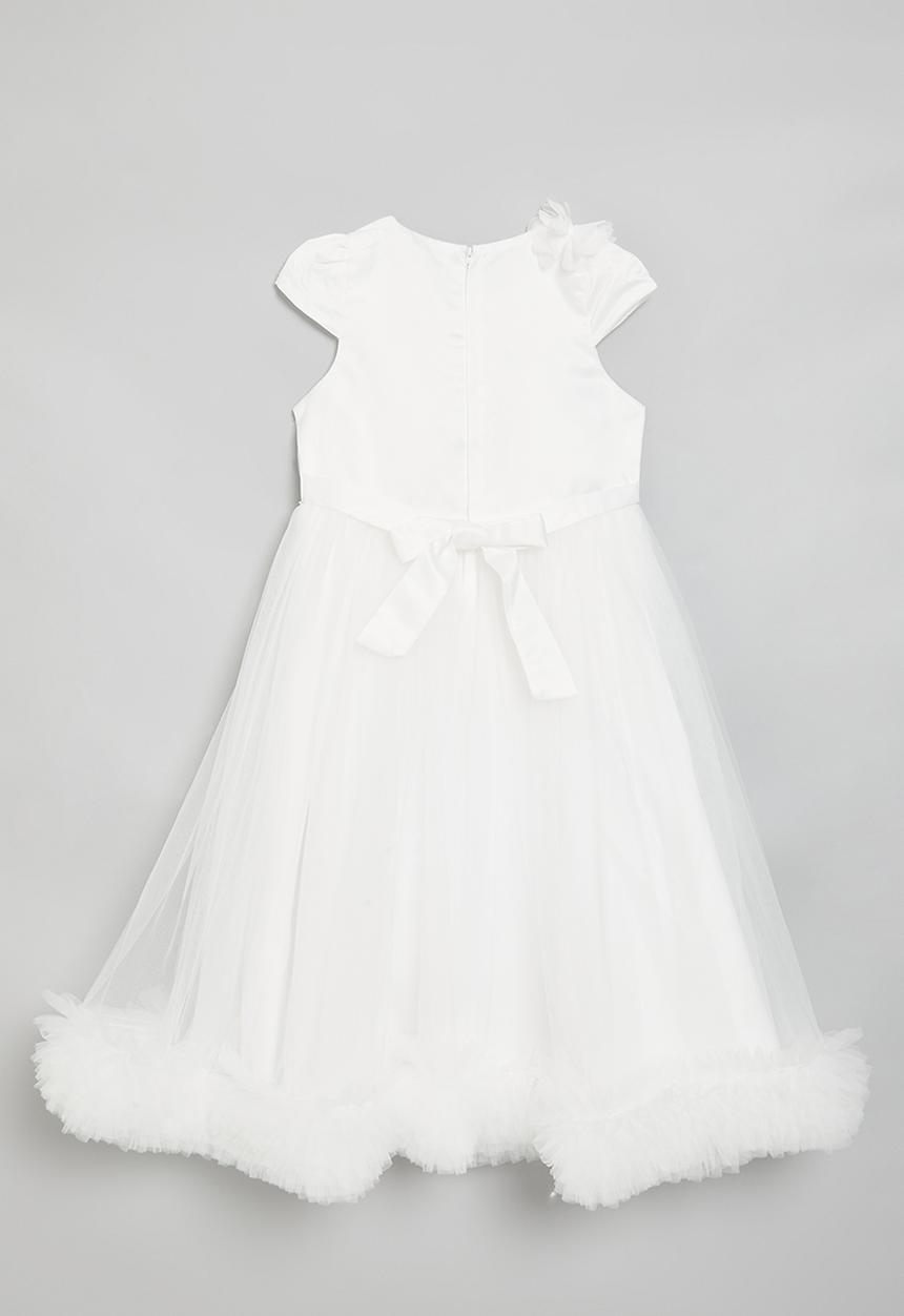 Pop Candy - Fit & flare occasion dress with ruffled tulle hem skirt - white