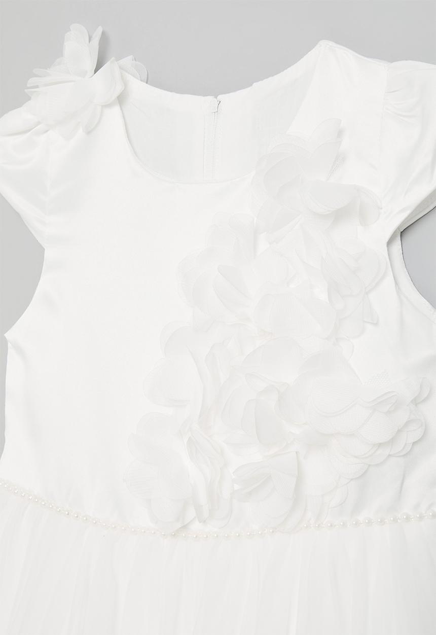 Pop Candy - Fit & flare occasion dress with ruffled tulle hem skirt - white