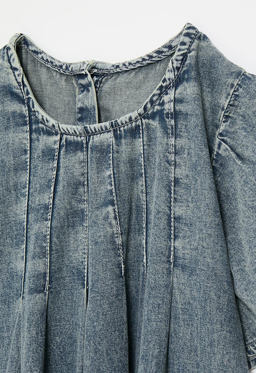 Pop Candy - Button closure denim dress with descending pin tuck detail - blue