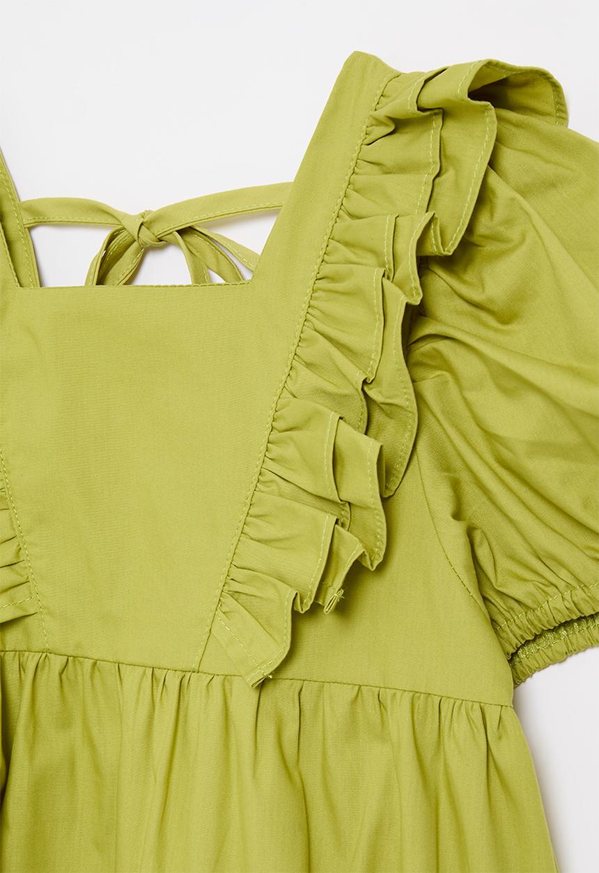 Pop Candy - Tiered dress with ruffled bib front - chartreuse green